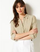 Marks & Spencer Pure Linen Long Sleeve Shirt Khaki