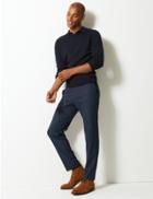 Marks & Spencer Skinny Fit Checked Flat Front Trousers Navy Mix