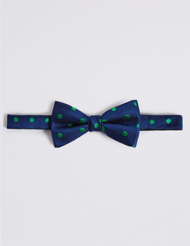 Marks & Spencer Pure Silk Spotted Bow Tie Green Mix