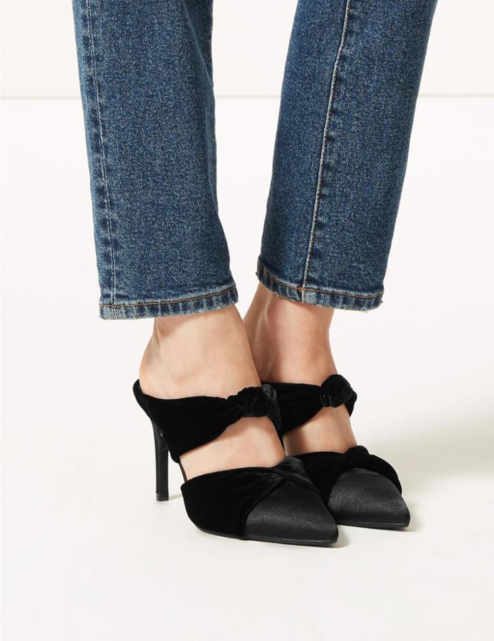 Marks & Spencer Velvet & Satin Knot Twist Stiletto Heel Mules Black