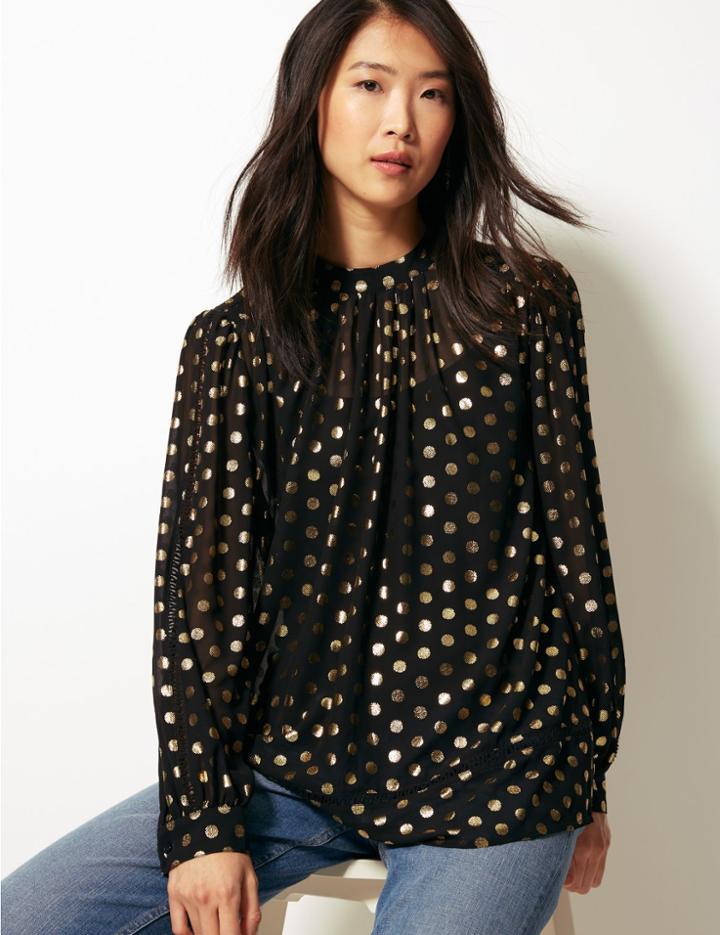 Marks & Spencer Polka Dot Blouse Black