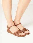 Marks & Spencer Wide Fit Leather Woven Sandals Tan