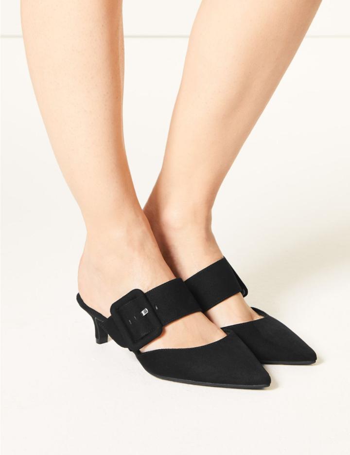Marks & Spencer Extra Wide Fit Kitten Heel Mule Shoes Black