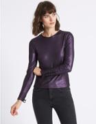 Marks & Spencer Ribbed Lace Cuff Long Sleeve T-shirt Purple