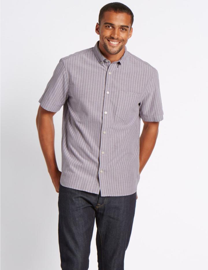 Marks & Spencer Pure Cotton Oxford Shirt With Pocket Oxblood