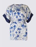 Marks & Spencer Curve Floral Print V-neck Half Sleeve Blouse Ivory Mix