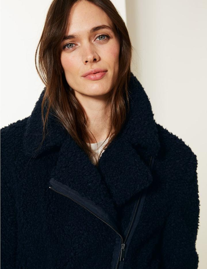 Marks & Spencer Textured Borg Biker Jacket Navy