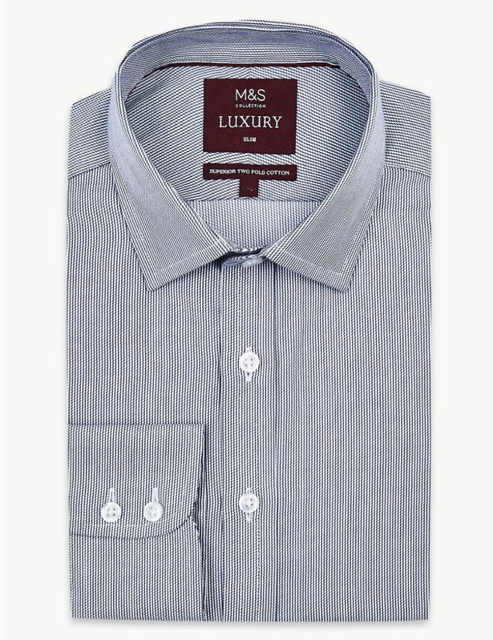 Marks & Spencer Pure Cotton Twill Slim Fit Shirt Navy Mix
