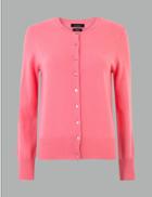 Marks & Spencer Pure Cashmere Round Neck Cardigan Medium Pink