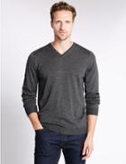 Marks & Spencer Merino Wool Rich Slim Fit Jumper With Silk Grey Marl