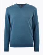 Marks & Spencer Extra Fine Merino V-neck Jumper Blue