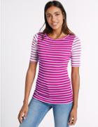 Marks & Spencer Pure Cotton Striped Half Sleeve T-shirt Pink Mix