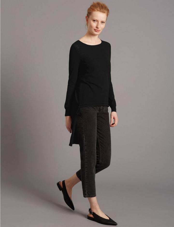 Marks & Spencer Dipped Hem Drawstring Jumper Black