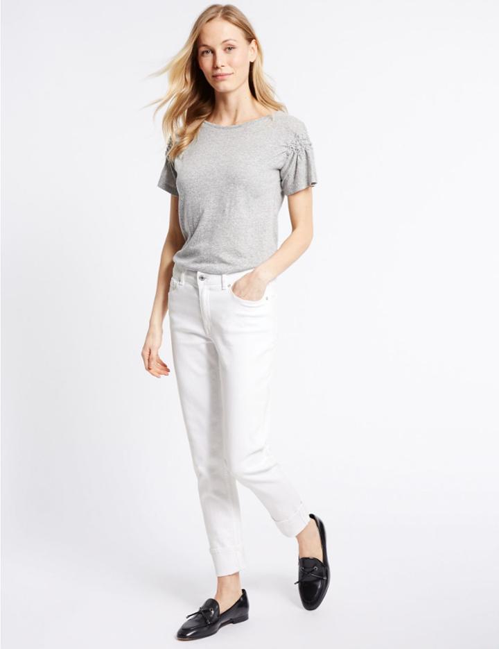 Marks & Spencer Relaxed Mid Rise Slim Leg Jeans Soft White