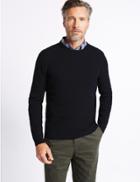 Marks & Spencer Cotton Rich Textured Crew Neck Jumper Navy