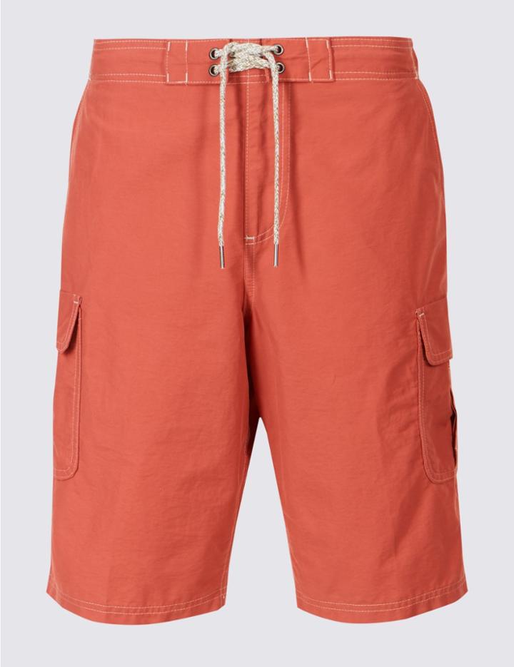 Marks & Spencer Cotton Rich Swim Shorts Coral