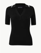 Marks & Spencer Ribbed Short Sleeve Jumper Black Mix