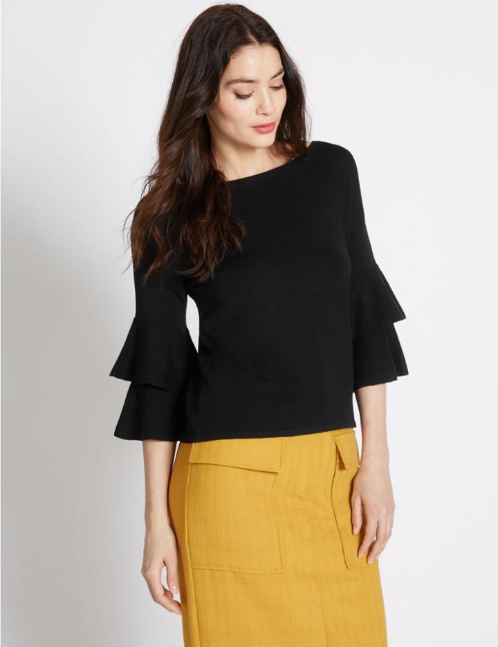 Marks & Spencer Slash Neck Calypso 3/4 Sleeve Jumper Black
