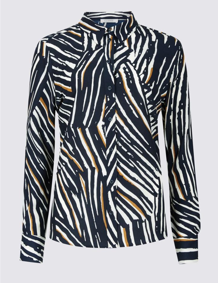 Marks & Spencer Animal Print Long Sleeve Shirt Brown Mix