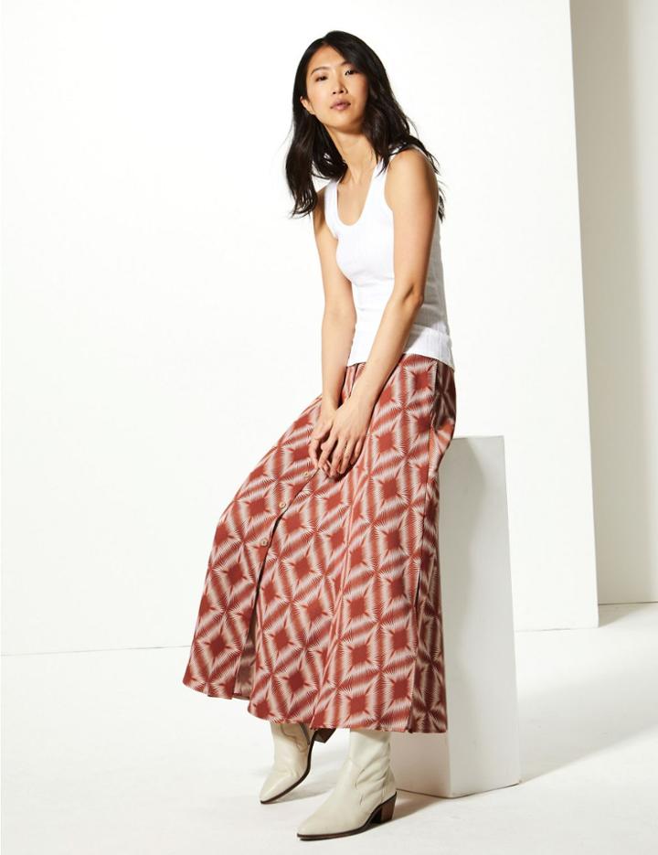 Marks & Spencer Diamond Print Button Detailed A-line Maxi Skirt Bronze Mix