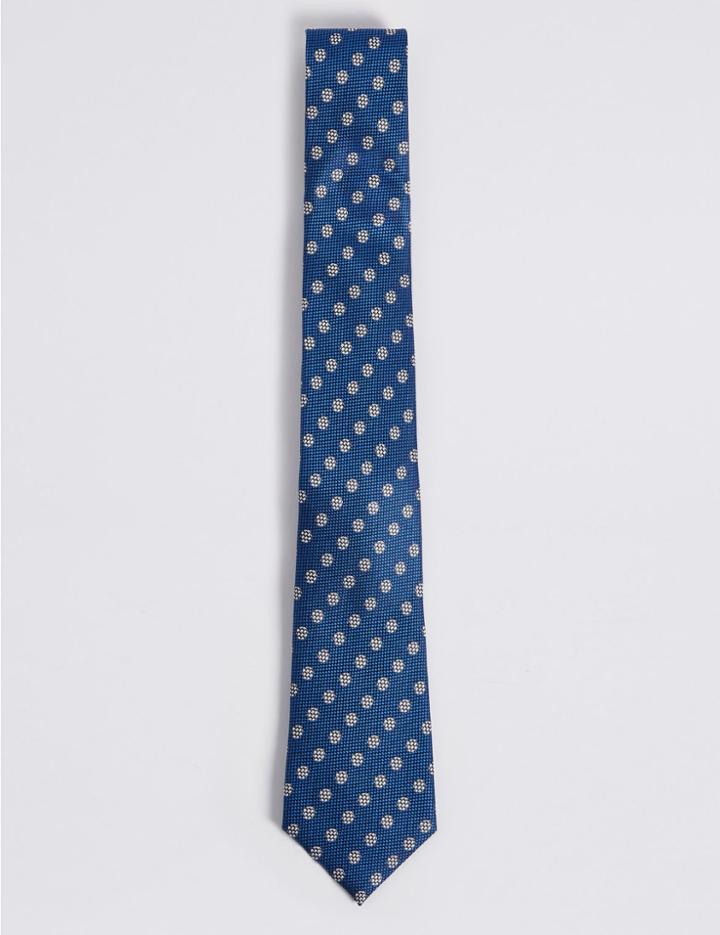 Marks & Spencer Pure Silk Spot Tie Blue Mix