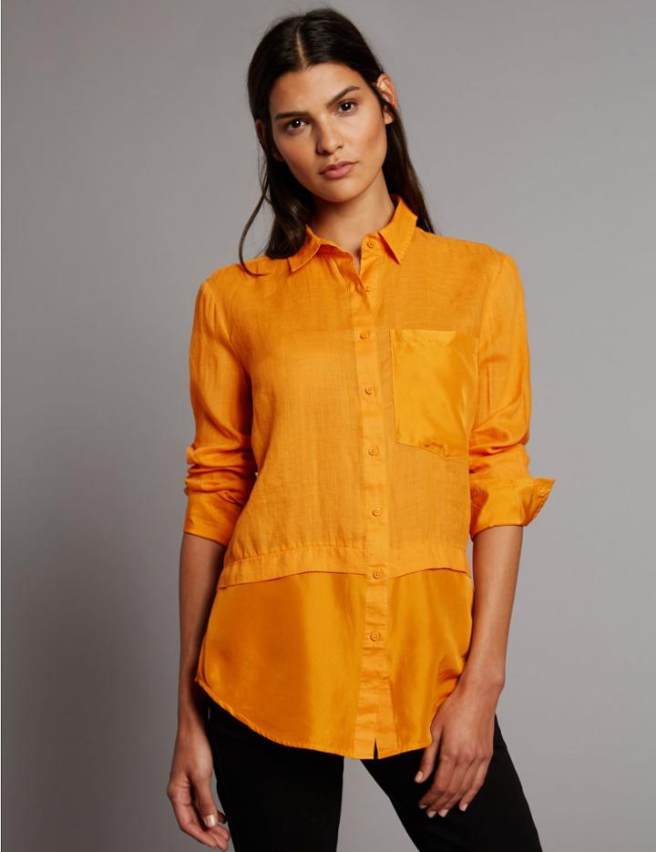 Marks & Spencer Ramie Silk Long Sleeve Shirt Amber