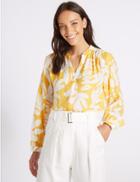 Marks & Spencer Printed Notch Neck Long Sleeve Blouse Yellow Mix