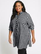 Marks & Spencer Curve Pure Cotton Checked Longline Shirt Black Mix