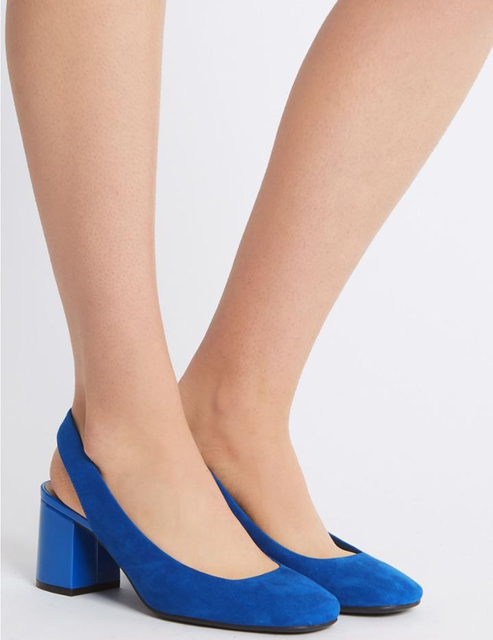 Marks & Spencer Wide Fit Block Heel Slingback Court Shoes Cobalt