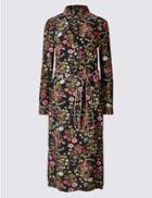 Marks & Spencer Petite Floral Print Long Sleeve Shirt Dress Black Mix