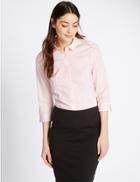 Marks & Spencer Cotton Blend 3/4 Fuller Bust Sleeve Shirt Light Pink