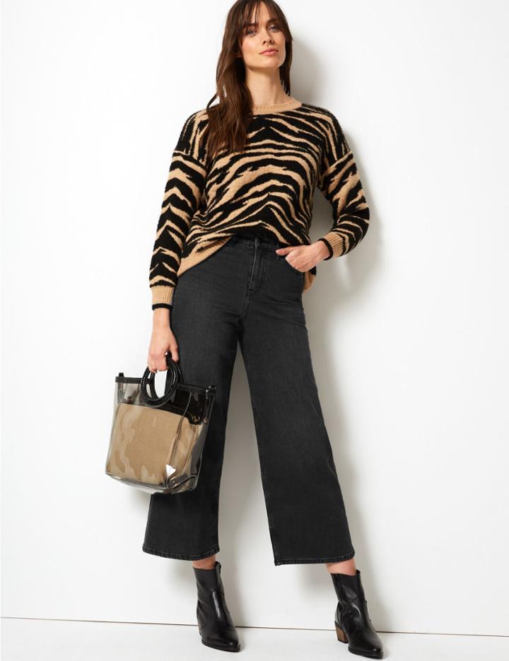 Marks & Spencer High Waist Wide Leg Cropped Jeans Black
