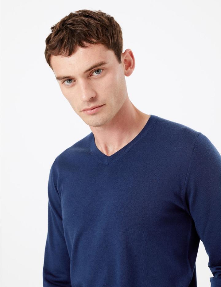Marks & Spencer Pure Merino Wool V-neck Jumper Indigo