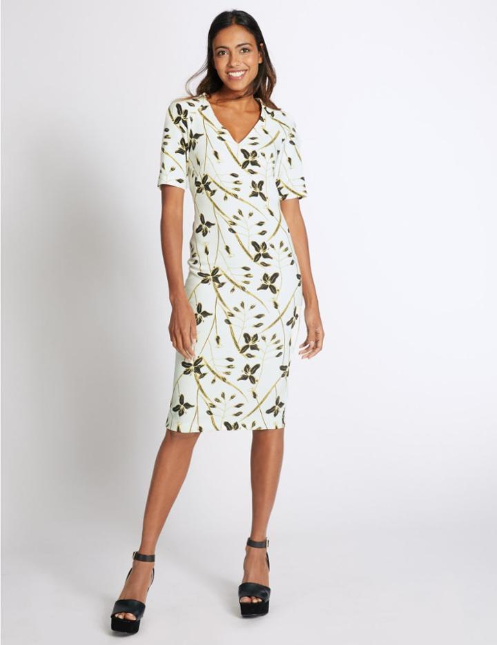 Marks & Spencer Floral Print Bodycon Dress Ivory Mix