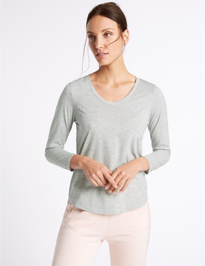 Marks & Spencer Scoop Neck 3/4 Sleeve T-shirt Grey Marl