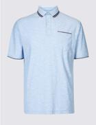 Marks & Spencer Pure Cotton Textured Polo Shirt Blue Mix