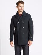 Marks & Spencer Wool Blend Double Breasted Peacoat Navy