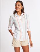 Marks & Spencer Pure Linen Striped Long Sleeve Shirt White Mix