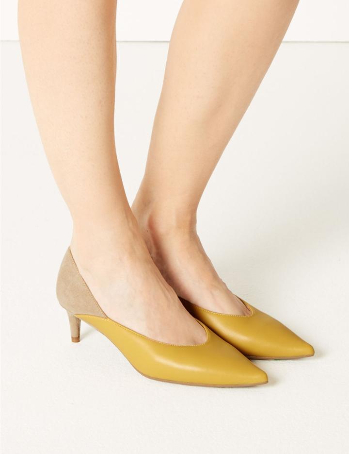 Marks & Spencer Kitten Heel Pointed Court Shoes Ochre