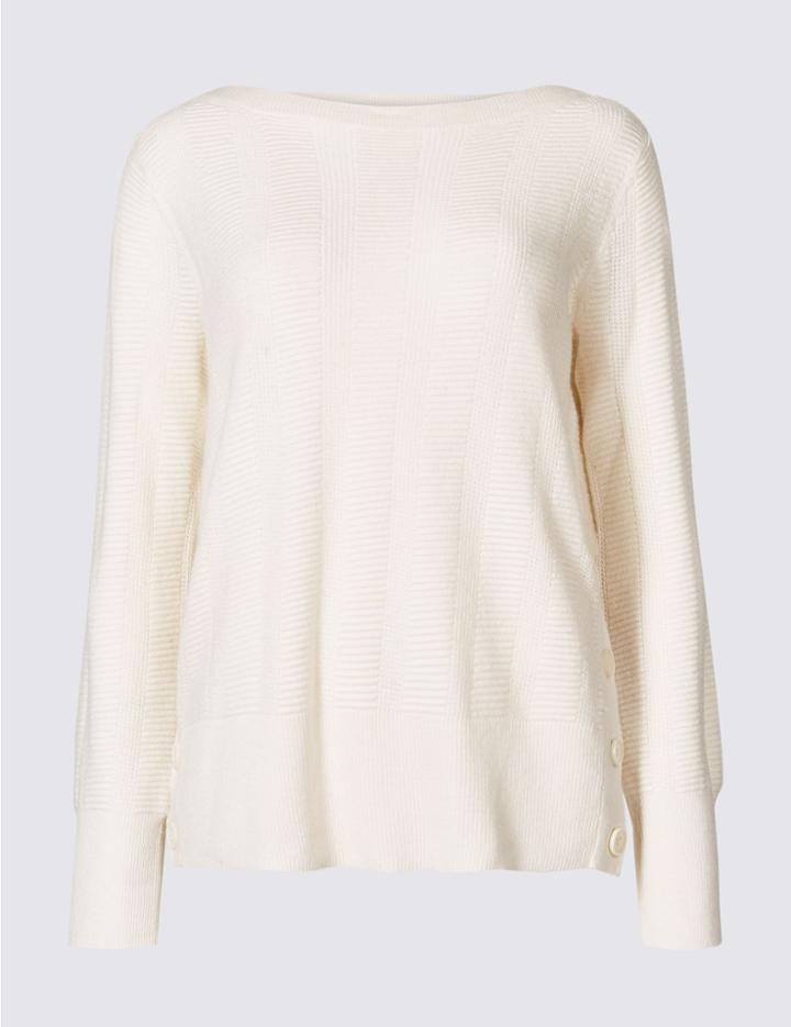 Marks & Spencer Textured Slash Neck Jumper Cream