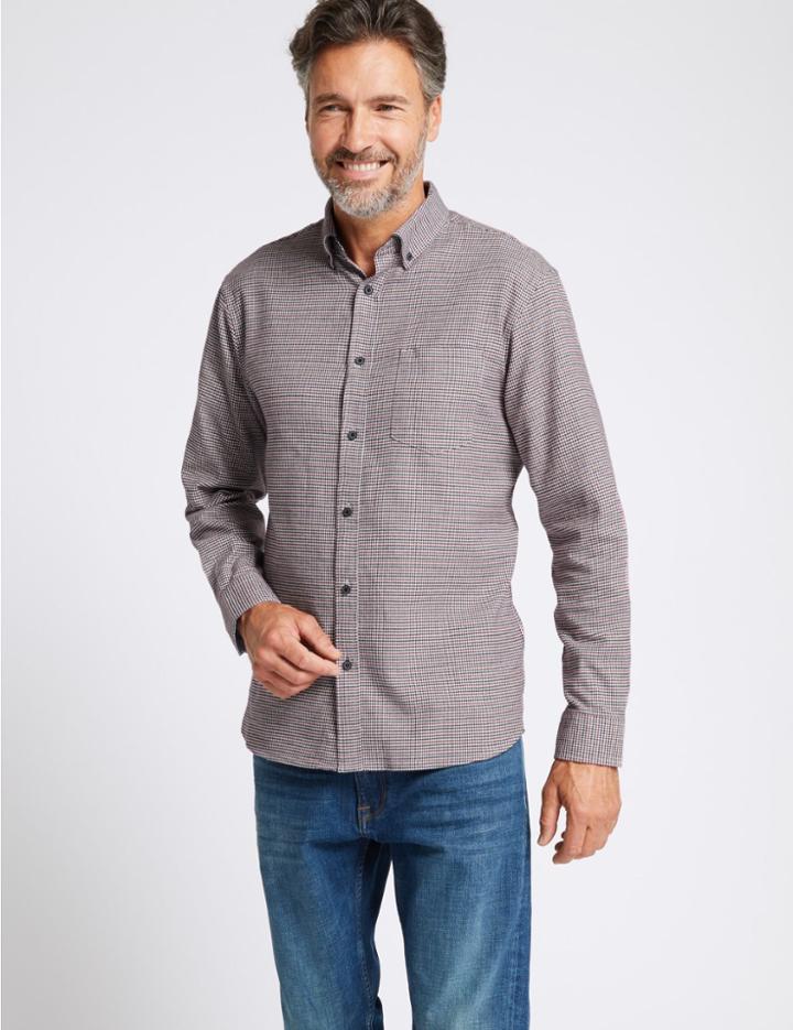 Marks & Spencer Pure Cotton Textured Shirt With Pocket Burgundy Mix