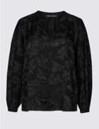 Marks & Spencer Petite Palm Print Long Sleeve Blouse Black