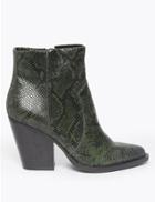 Marks & Spencer Leather Snakeskin Print Western Ankle Boots Green Mix