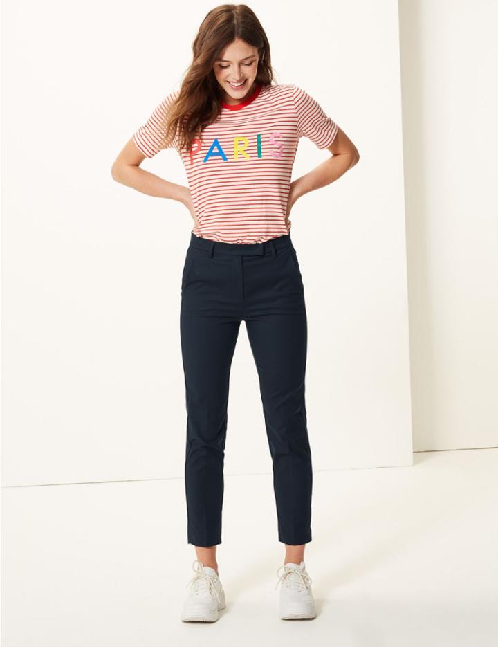 Marks & Spencer Cotton Slim 7/8th Trousers Dark Navy