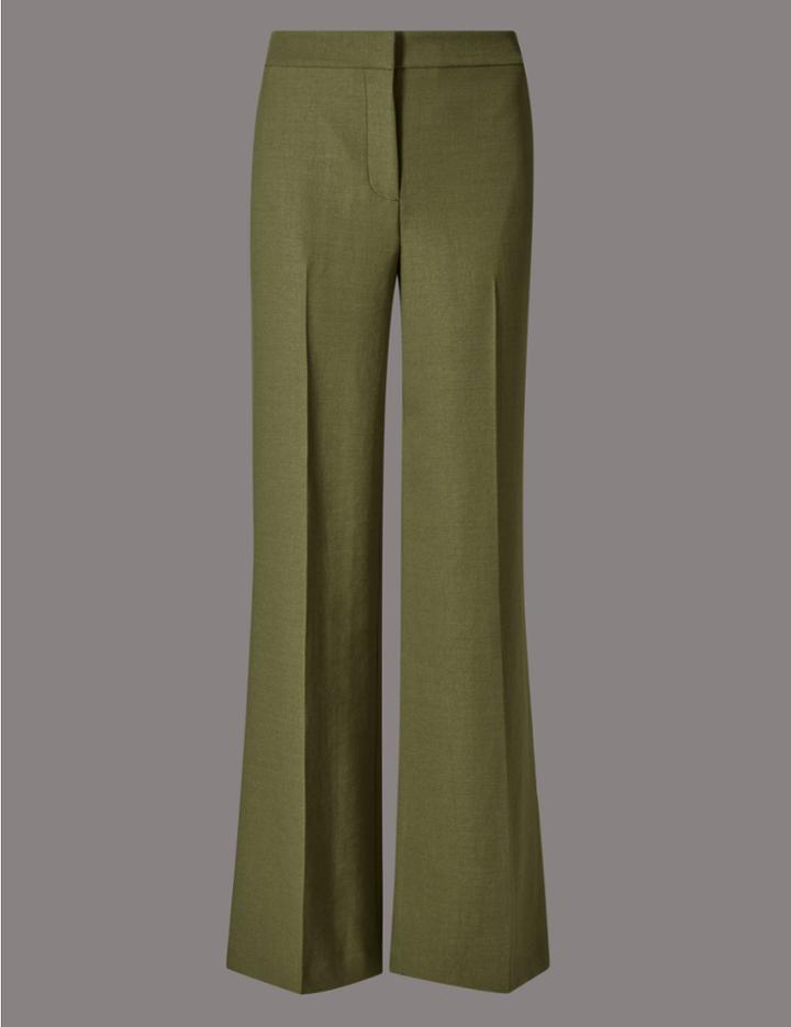 Marks & Spencer Single Pleated Wide Leg Trousers Bright Sage