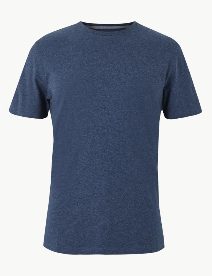 Marks & Spencer Slim Fit Pure Cotton Crew Neck T-shirt Denim Mix