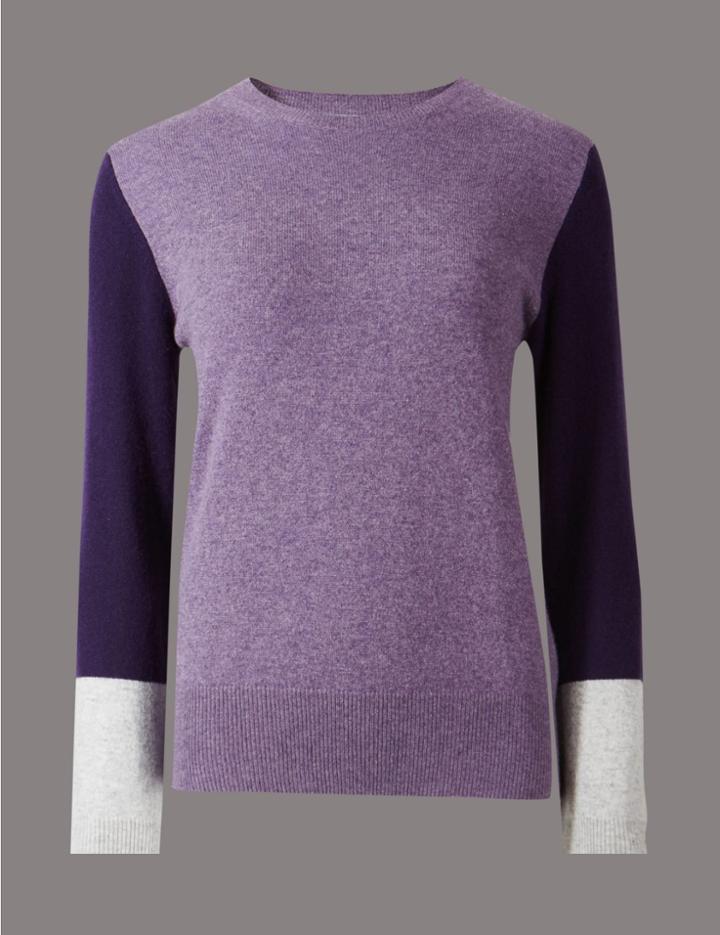 Marks & Spencer Pure Cashmere Colour Block Jumper Grape Mix