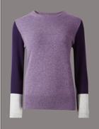 Marks & Spencer Pure Cashmere Colour Block Jumper Grape Mix
