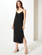 Marks & Spencer Striped Slip Midi Dress Black Mix