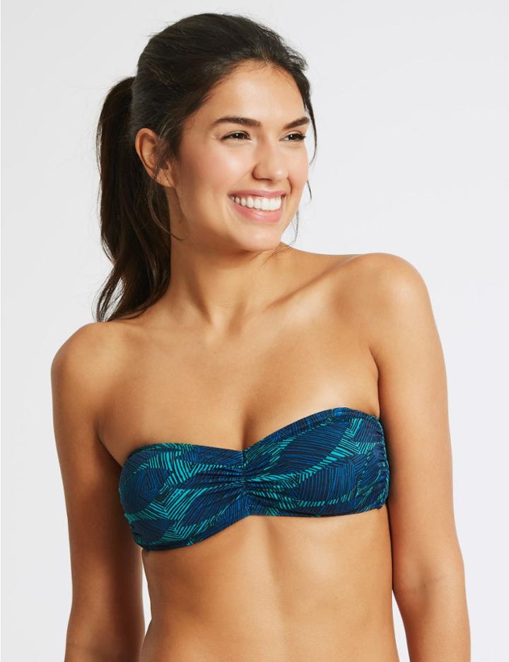 Marks & Spencer Leaf Print Non-wired Bandeau Bikini Top Blue Mix